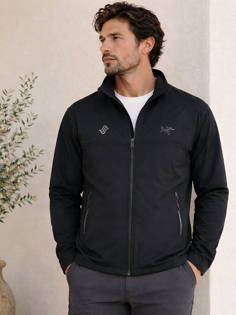 Arc'teryx Black Full Zip Softshell Jacket Custom LIQID Logo Stretch Fleece Lined
